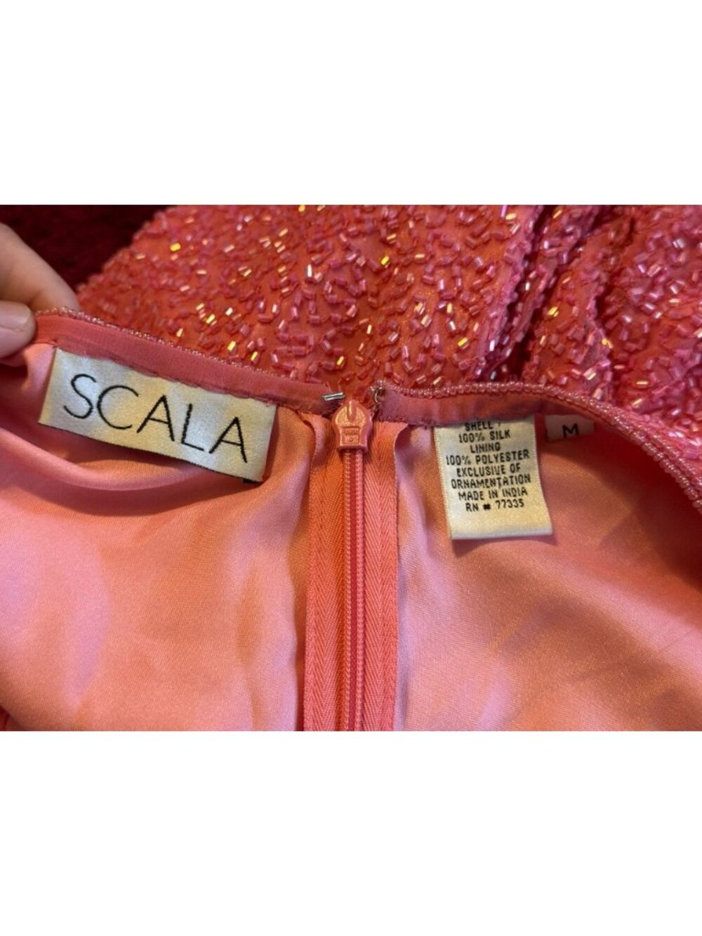 Vtg Y2K SCALA Pink Silk Beaded Sequin Dress HOCO Prom Formal Party Holiday M - Picture 8 of 11